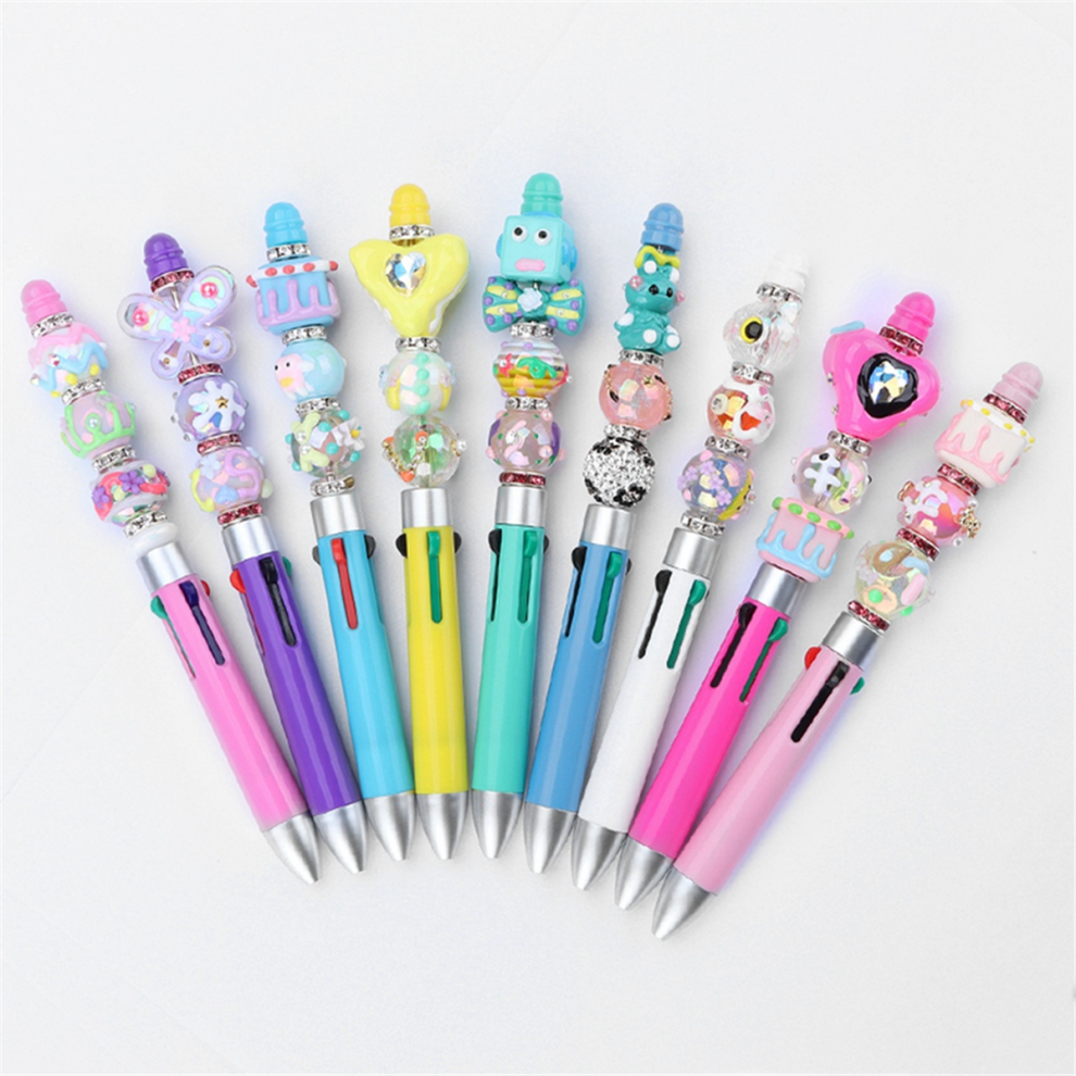 Jojomino 10Pcs Diy Business Four Color Refill Beaded Pen Cute Beadable Ballpoint Pens Puzzle Multi Jewelry Ball