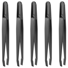 Pinça antiestática de ponta plana de plástico preto com 5 peças, ferramenta manual, 12 cm de comprimento