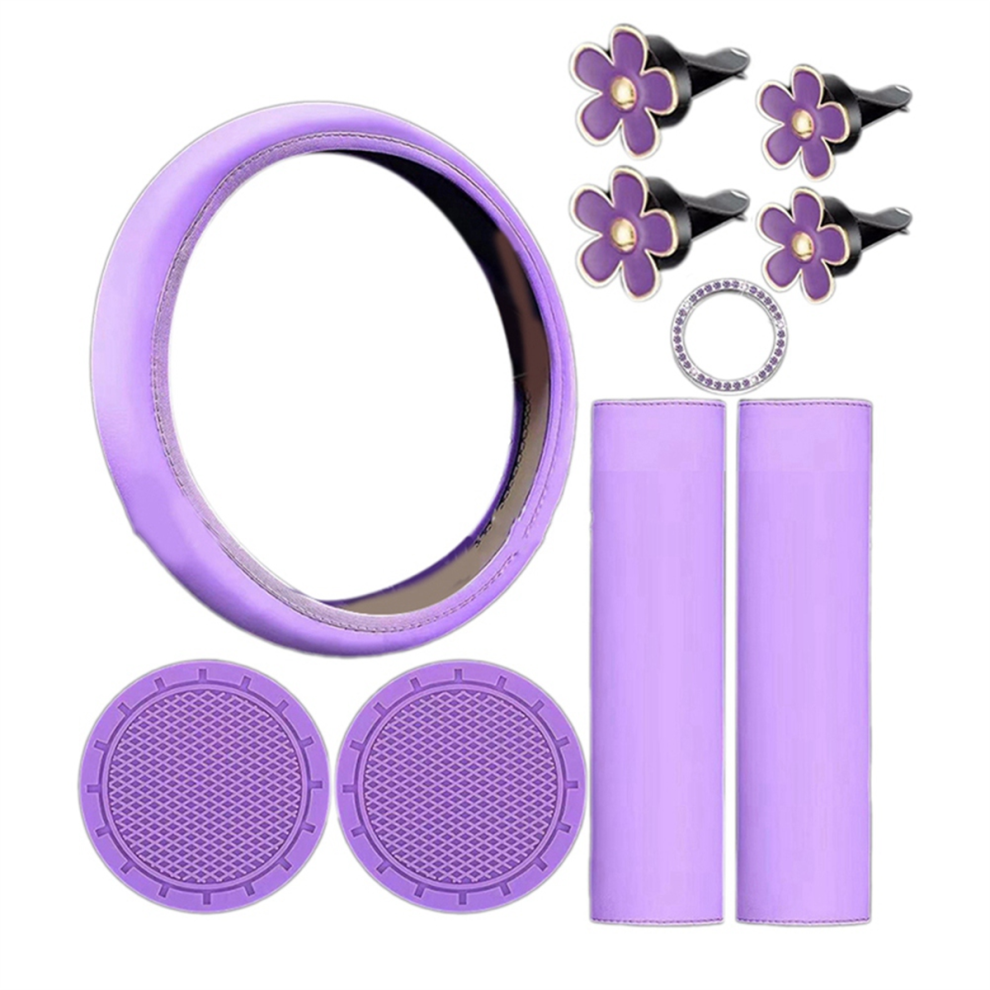 10 Pcs Steering Wheel Cover For Women Cute Car Accessories Set With Seat Belt Shoulder Pads Cup Holders 4851999605082