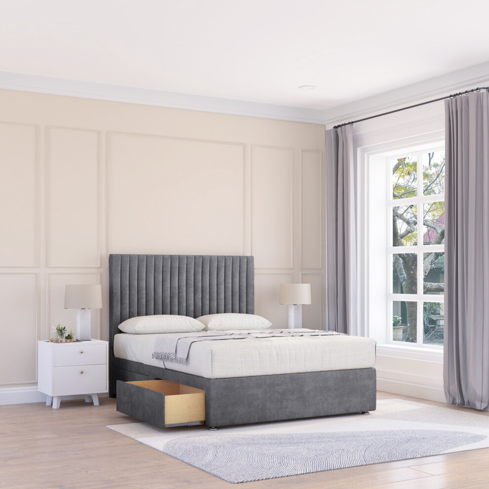 Sloomy (Small Double, Dark ) Manhattan Naples Divan Bed Base ,No Drawers & 26" Struts Headboard Grey