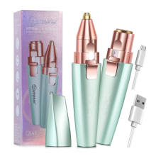 2 in1 Eyebrow Facial Trimmer Face Lips Body Painless Razor with Built-in LED Light(Green)