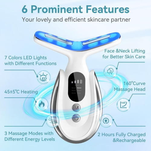 Neck and face massager 7 in 1 with vibration and heating function(White) 2