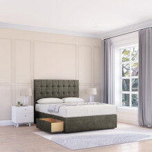 (Small Double, Light Grey) Alabama Divan Bed Base ,No Drawers & 26" Struts Headboard