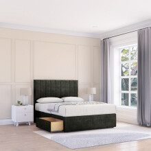 (Single, Dark Grey) Kansas Plush Divan Bed Base ,No Drawers & 26" Struts Headboard