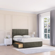 (Small Single, Light Grey) Kansas Plush Divan Bed Base ,No Drawers & 26" Struts Headboard
