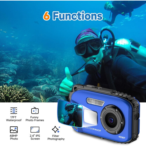 Câmera Digital Subaquática Para Crianças 48mp Hd 32gb  (azul) 2