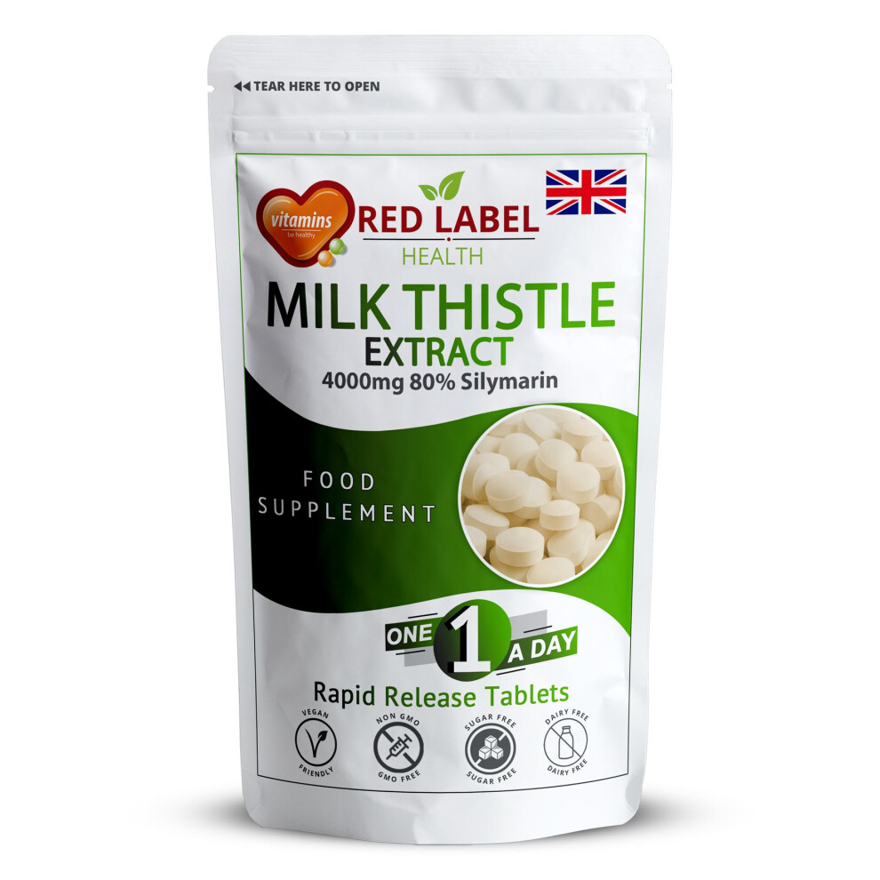 Label Health Milk Thistle 4000Mg 300 Tablets High Strength 80% Silymarin Vegan Uk Red