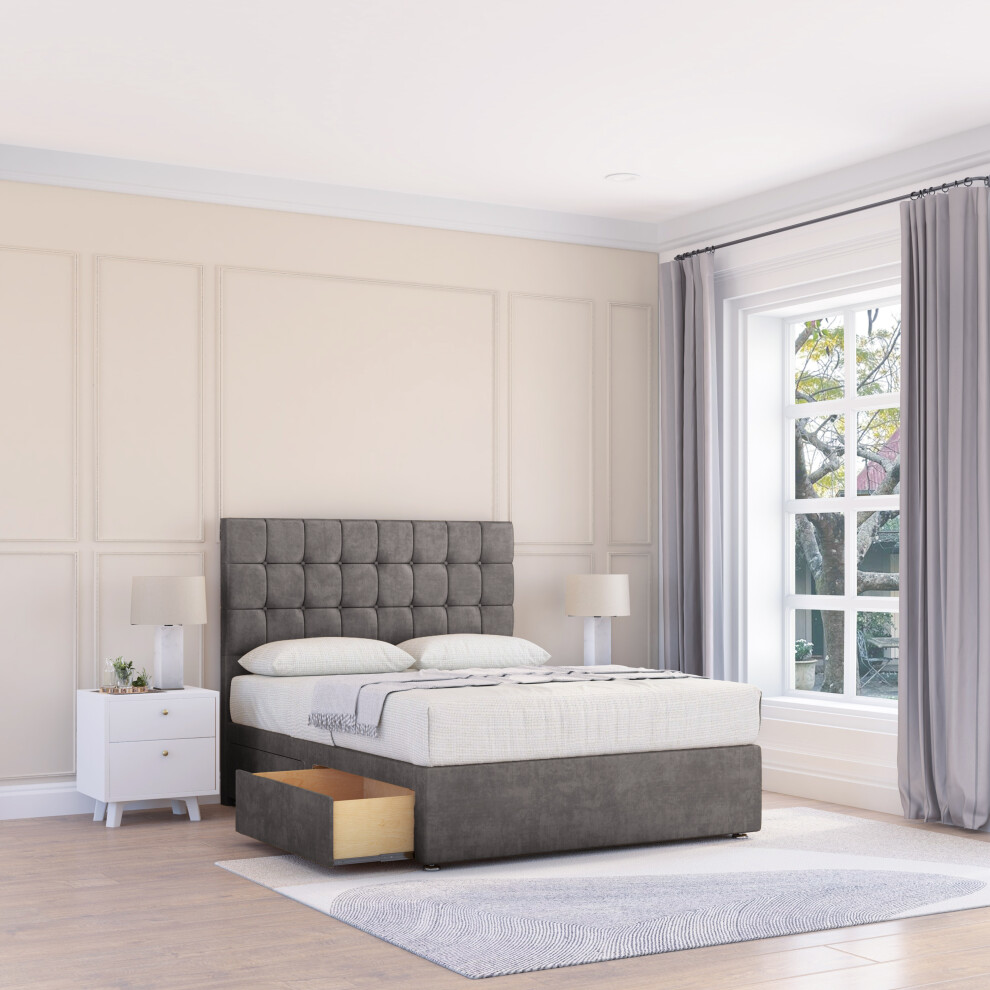 Sloomy (Small Double, ) Alabama Divan Bed Base ,No Drawers & 26" Struts Headboard Grey