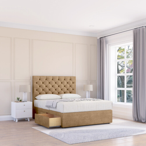 (Single, Light Brown) Mayfair Dumfries Divan Bed Base ,No Drawers & 26" Struts Headboard