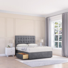(Small Single, Dark Grey) Alabama Divan Bed Base ,No Drawers & 26" Struts Headboard