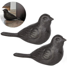 Decoratieve deurstopper van zwaar gietijzer, schattig vogelontwerp in boerderijstijl, 2-pack, rustiek donkerbruin