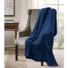 (127 X 152 CM, NAVY BLUE) Super Soft Plush Chevron Faux Fur Touch Bed Sofa Throw Over Blanket Fleece