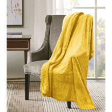 (127 X 152 CM, OCHRE) Super Soft Plush Chevron Faux Fur Touch Bed Sofa Throw Over Blanket Fleece