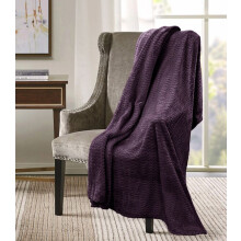 (150 X 200 CM, AUBERGINE) Super Soft Plush Chevron Faux Fur Touch Bed Sofa Throw Over Blanket Fleece