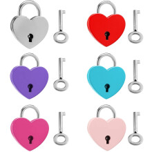 6-pack koffersloten met sleutel, kleine bagagesloten, kleurrijke metalen hangsloten voor reizen, school, sportschool (hart)