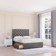 (Small Single, Grey) Mayfair Naples Divan Bed Base ,No Drawers & 26" Struts Headboard