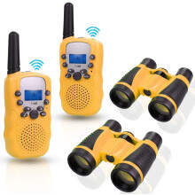 2-delige walkietalkieset met 2 x 5x30 verrekijkers, kinderradio's, bereik van 1-3 km, 8 kanalen, speelgoedradio met zaklamp en lcd-scherm
