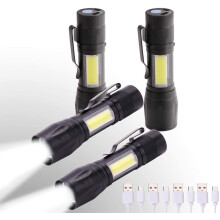 Mini LED-zaklamp en kampeerlantaarn, USB-oplaadbaar, 4-pack