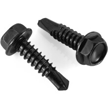 #10 x 3/4" zelfborende schroeven met zeskantkop, zelftappende schroeven voor plaatwerk van roestvrij staal 410, zwart geoxideerd, 100 stuks
