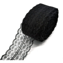 Prachtig 4,5 cm (10 yards) retro geborduurd kanten lint zwart voor DIY naaien en decoreren