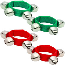 of 4 stuks kerst polsbelletjes, muzikale tamboerijn, trillende belletjes, percussie, orkestrale ratels (rood en groen)