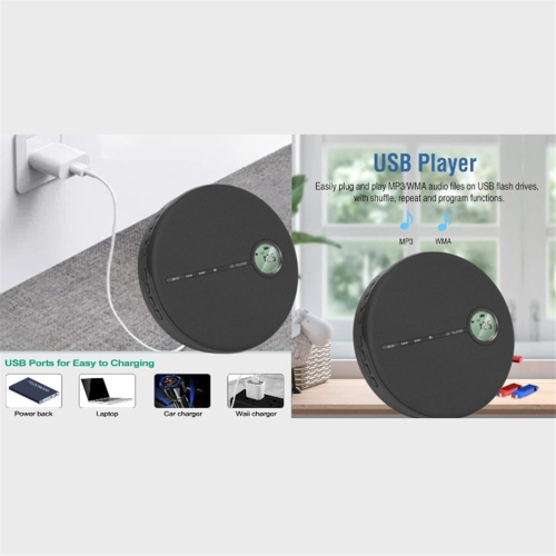 Rechargeable Bluetooth CD Player, Music CD Disc Player for Car Black 1