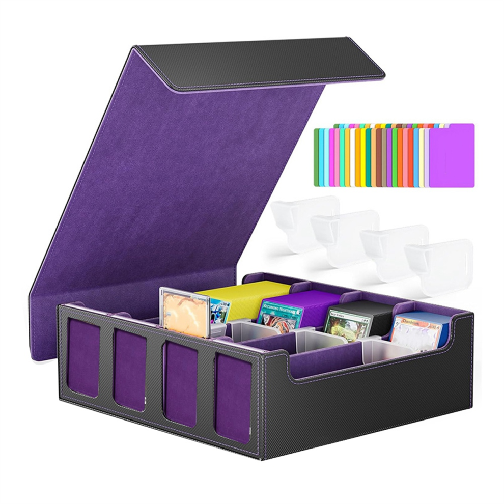 Scatola Porta Carte Collezionabili Con Finestra, Custodia Per Mazzo A 4 File, Nera E Viola