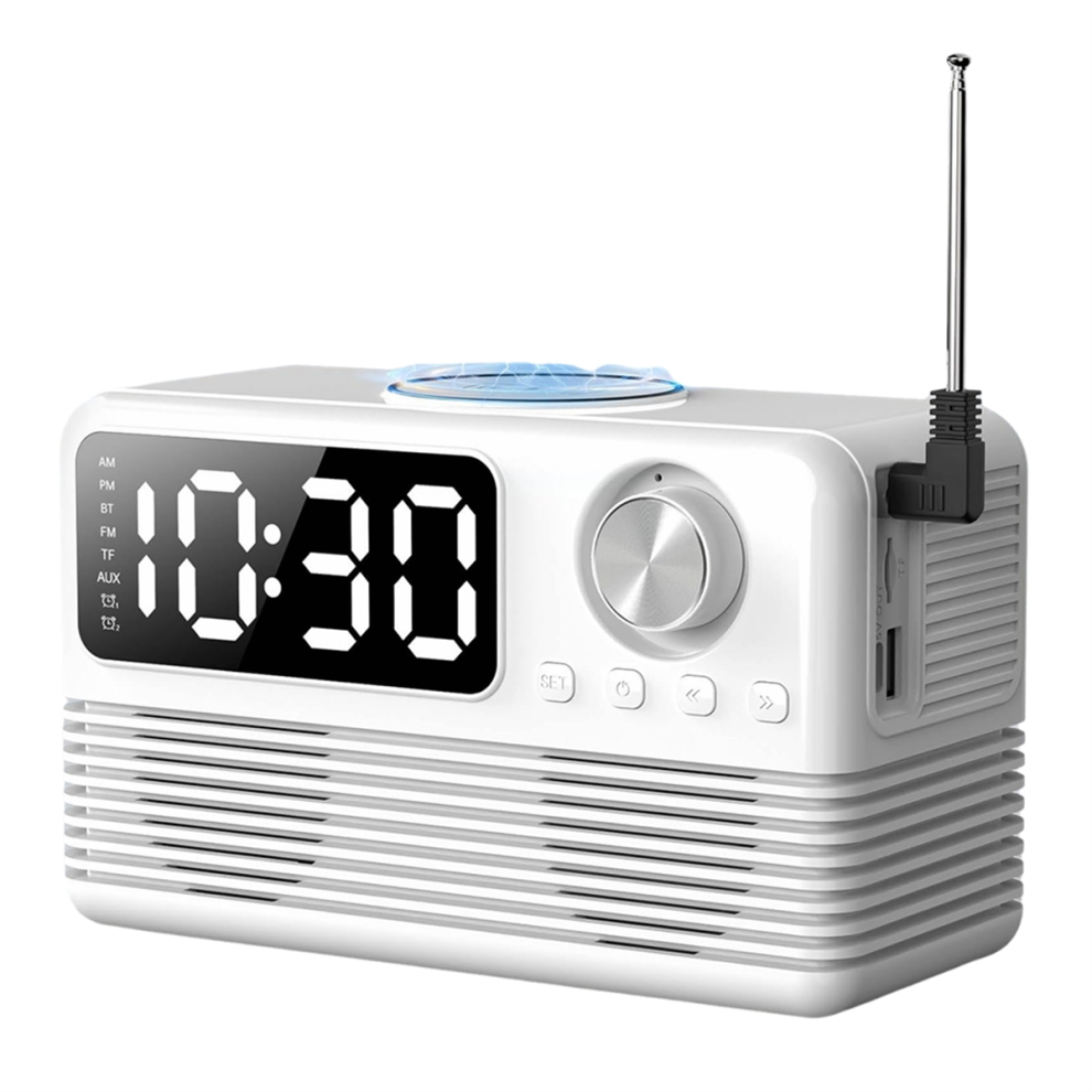 15W Wireless Bluetooth Speaker With Charger And Clock Radio, White 4851973682405