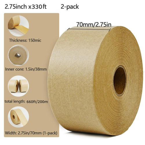 2-Pack versterkte watergeactiveerde gegomde kraftpapiertape 2