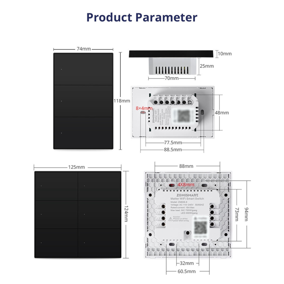 Matter Wifi Smart Switch For Smart Things Homekit App 3 Gangs 4851973663312
