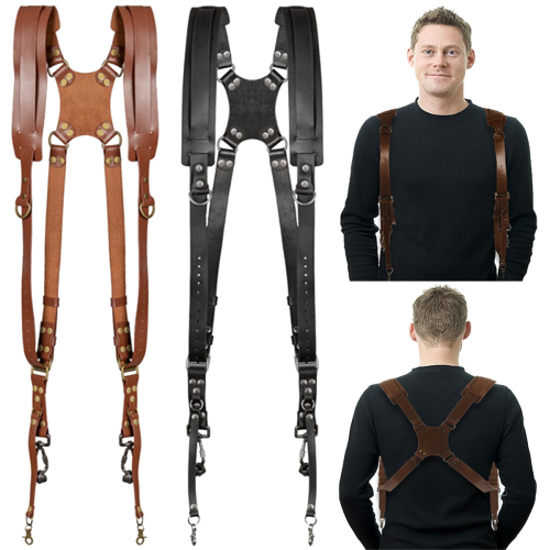 Double Shoulder Camera Strap Adjustable Camera Shoulder Belt Brown 2