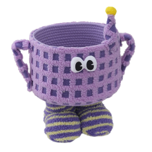 Cesta de armazenamento trançada, cesta de armazenamento de desenho animado, decoração para casa, roxa