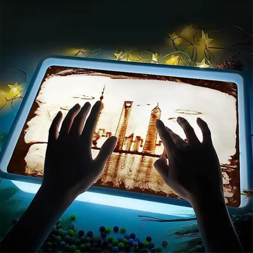 Tavolo creativo fai da te con sabbia e luce per bambini, blu 1