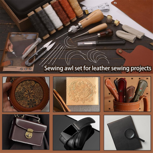 Sewing Awl Kit, Portable Awl Tool Stitching Leather Sewing Awl Thread 1