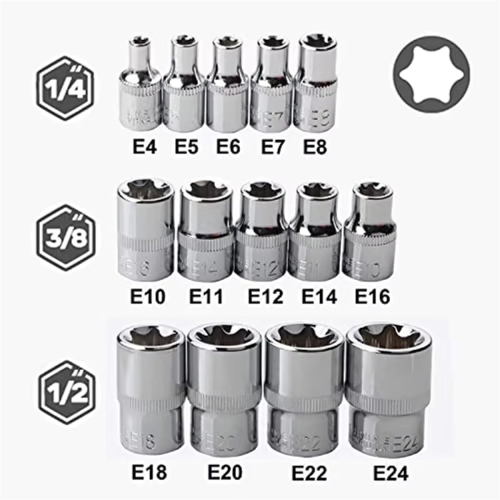 14PCS Female E Star Torx Socket Set External Hex Socket Insert Nut 1