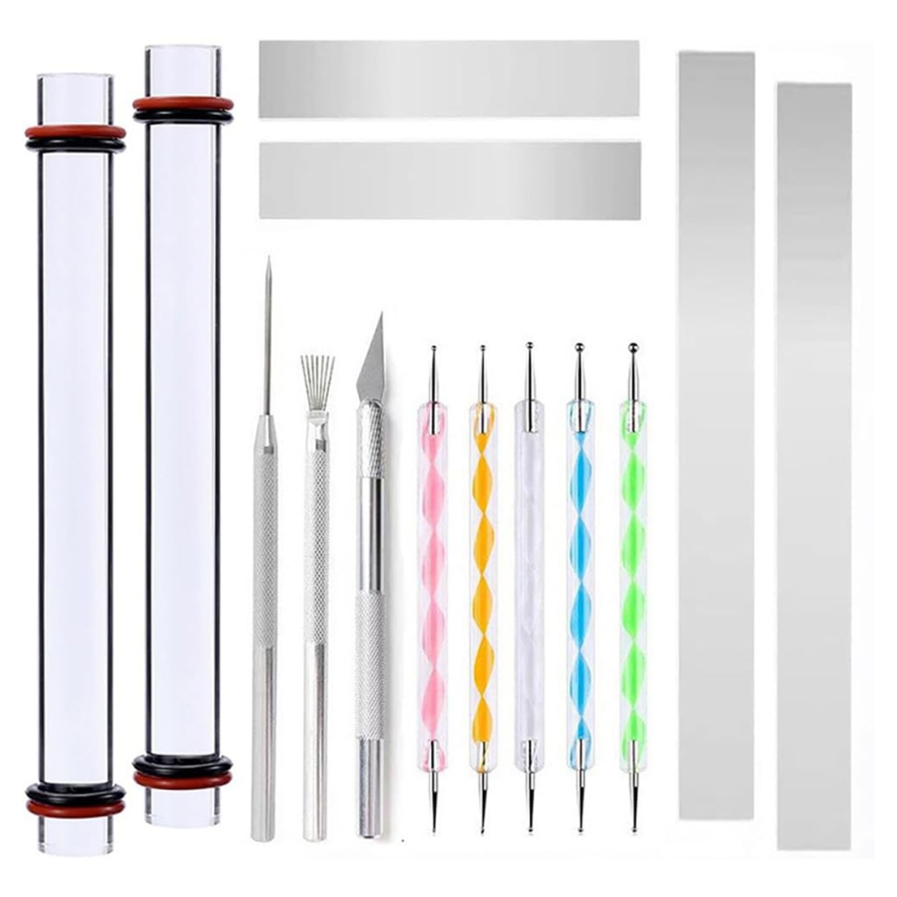 Kit Di Utensili Per Argilla Polimerica Da 14 Pezzi, Mattarello Per Argilla Con Anelli Di Spessore-image