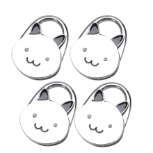 Cat Cartoon Foldable Silver Tone Handbag Hook Antislip
