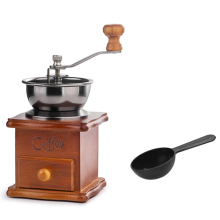 Manuelle Kaffeemühle mit Löffel, Vintage-Kaffeebohnenmühle aus Holz