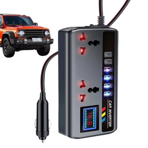 Convertisseur Voiture 150W 12V Vers 220V - Avec Ports USB - Pour Ordinateur, Téléphone, Lampe - Sécurité Intégrée - 9