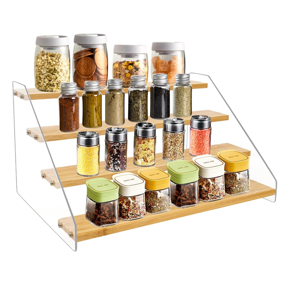 Étagère à épices de 12 pouces pour armoire - Présentoir en bois à 4 niveaux