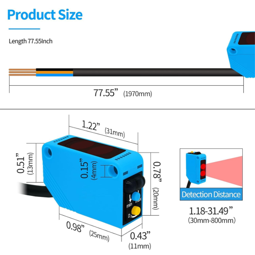 Photoelectric Sensor Switch NO+NC,DC10-30V,Distance:31.52inch,NPN 1