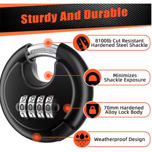 4 Digit Combination Disc Padlock for Storage Unit, School Gym Locker 2