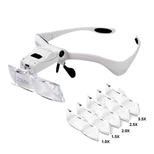 Lupa de cabeça iluminada por LED com 5 lentes intercambiáveis 1