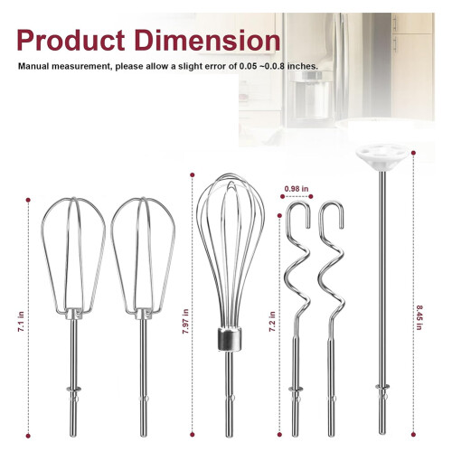 Hand Mixer Attachments Beater,Whisk,Blending Rod and Dough Hooks, 2