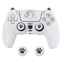 Silicone Cat Ear Handle Protective Cover for PS5 Controller White