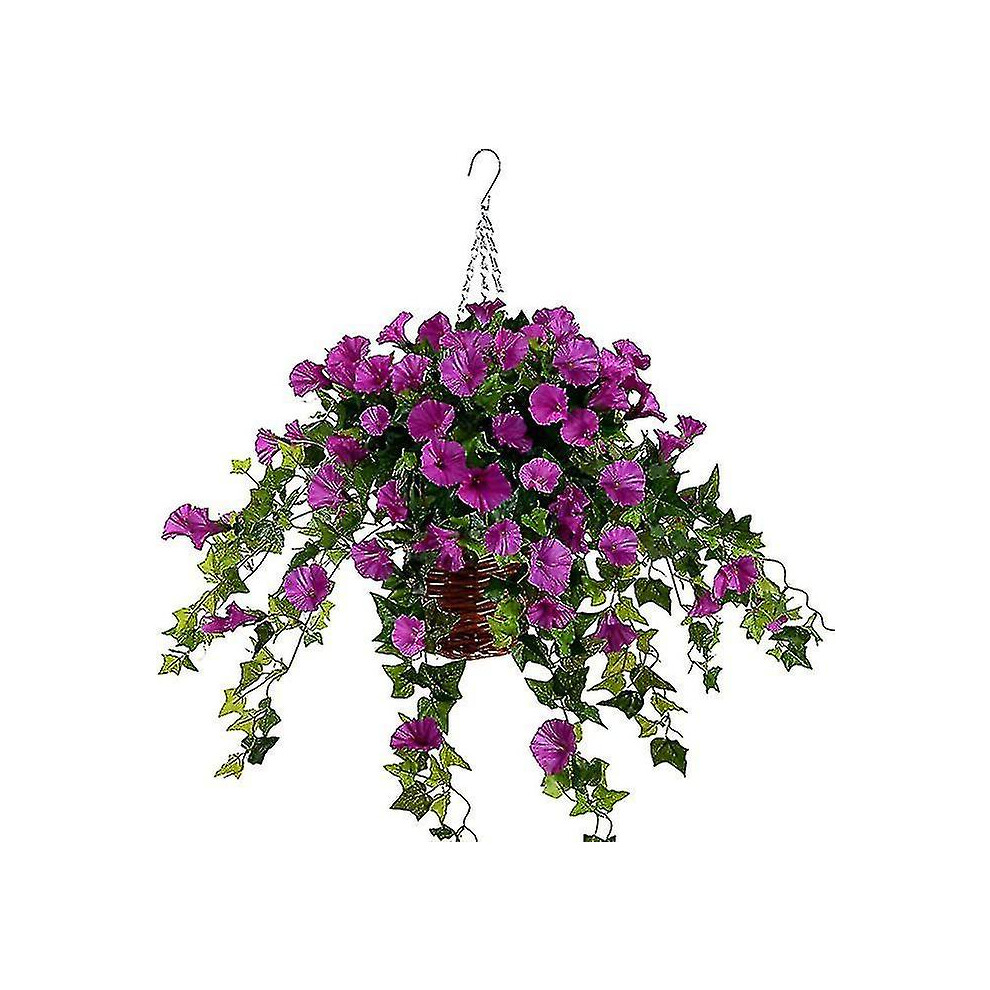(As show, One size) Hanging Basket With Artificial Vine Silk Petunia Flowers compatible Outdoor/indoor-G-image-OPC-PHHR2PT-NEW
