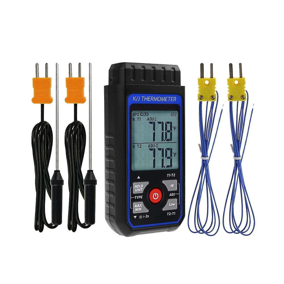 Kikidex (As Show, One Size) Thermocouple Thermometer Digital K Type Thermometer With 4 Thermocouples, -328-2500 Measuring Rang-Dt