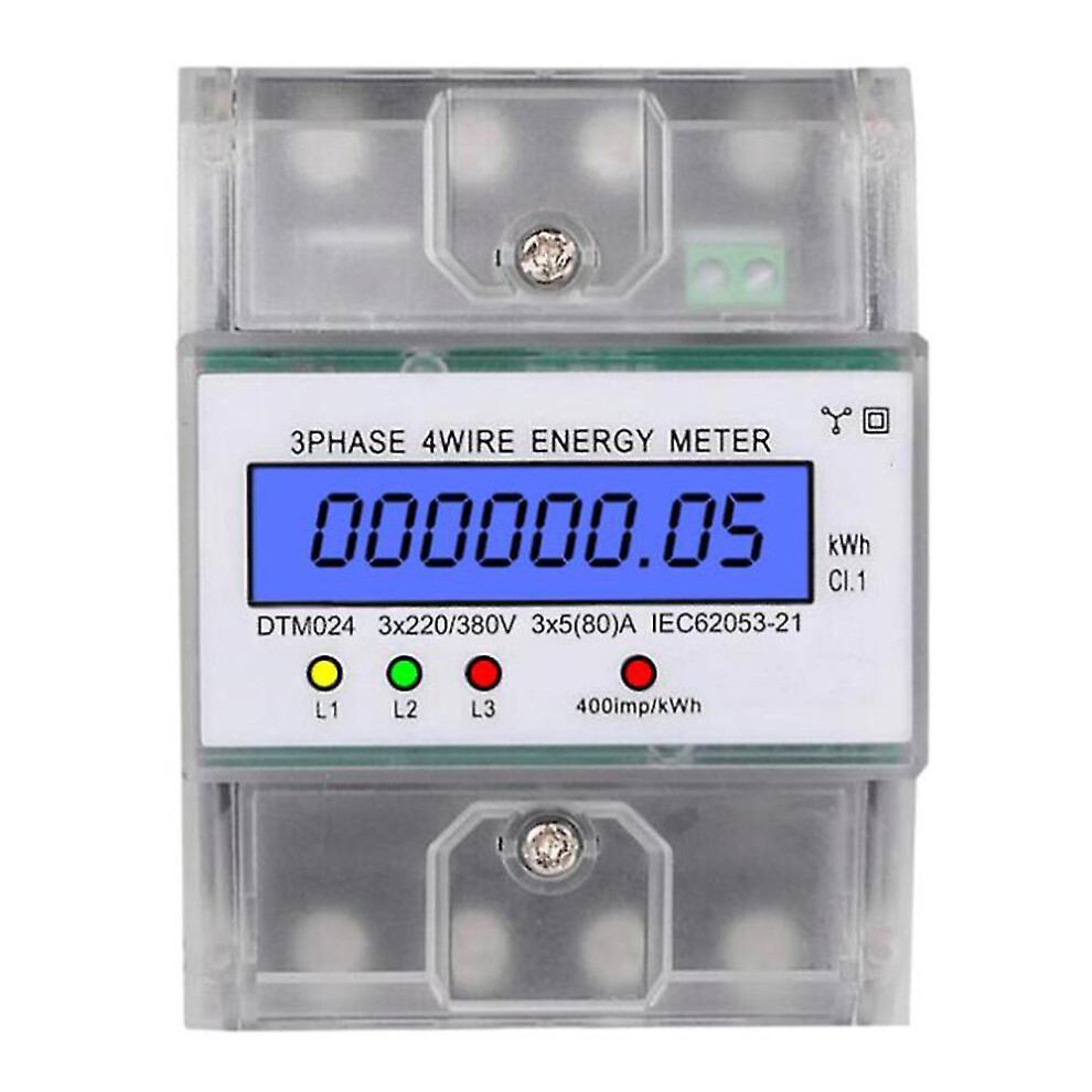 Kikidex (As Show, One Size) 3 Phase 4 Wire Energy Meter 220/380V 5-80A Energy Consumption Kwh Meter Din Rail Installation Digital Power Meter-Dz