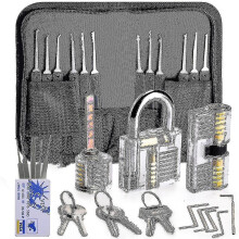 (As show, One size) 30-piece Lock Picking Set, Lock Pick Set With 3 Transparent Training Locks And Instructions-D