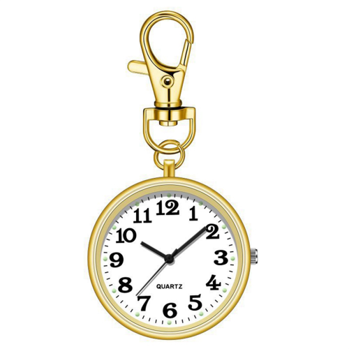 Relógio de bolso com clipe e fivela de chave para enfermeiras dourado e branco 1